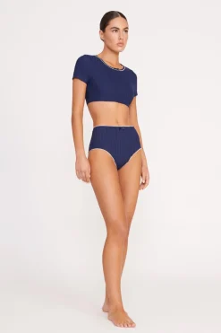 STAUD BRENTON HIGH RISE BIKINI BOTTOM  NAVY WHITE NAVYWHITE Outlet