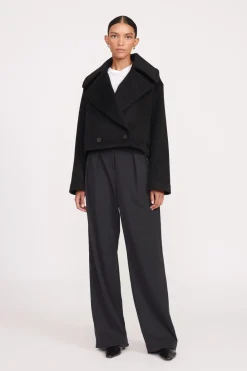 STAUD CARVER CROPPED COAT   BLACK Sale