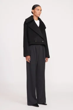 STAUD CARVER CROPPED COAT   BLACK Sale