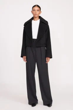 STAUD CARVER CROPPED COAT   BLACK Sale