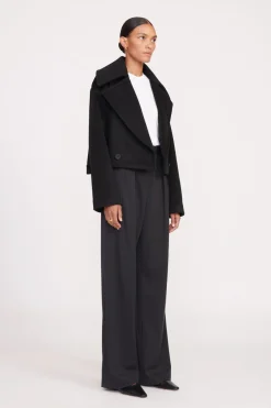 STAUD CARVER CROPPED COAT   BLACK Sale