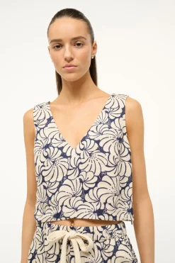 STAUD CATANIA TOP  NAVY SCALLOP BLOCK PRINT NAVYSCALLOPBLOCKPRINT