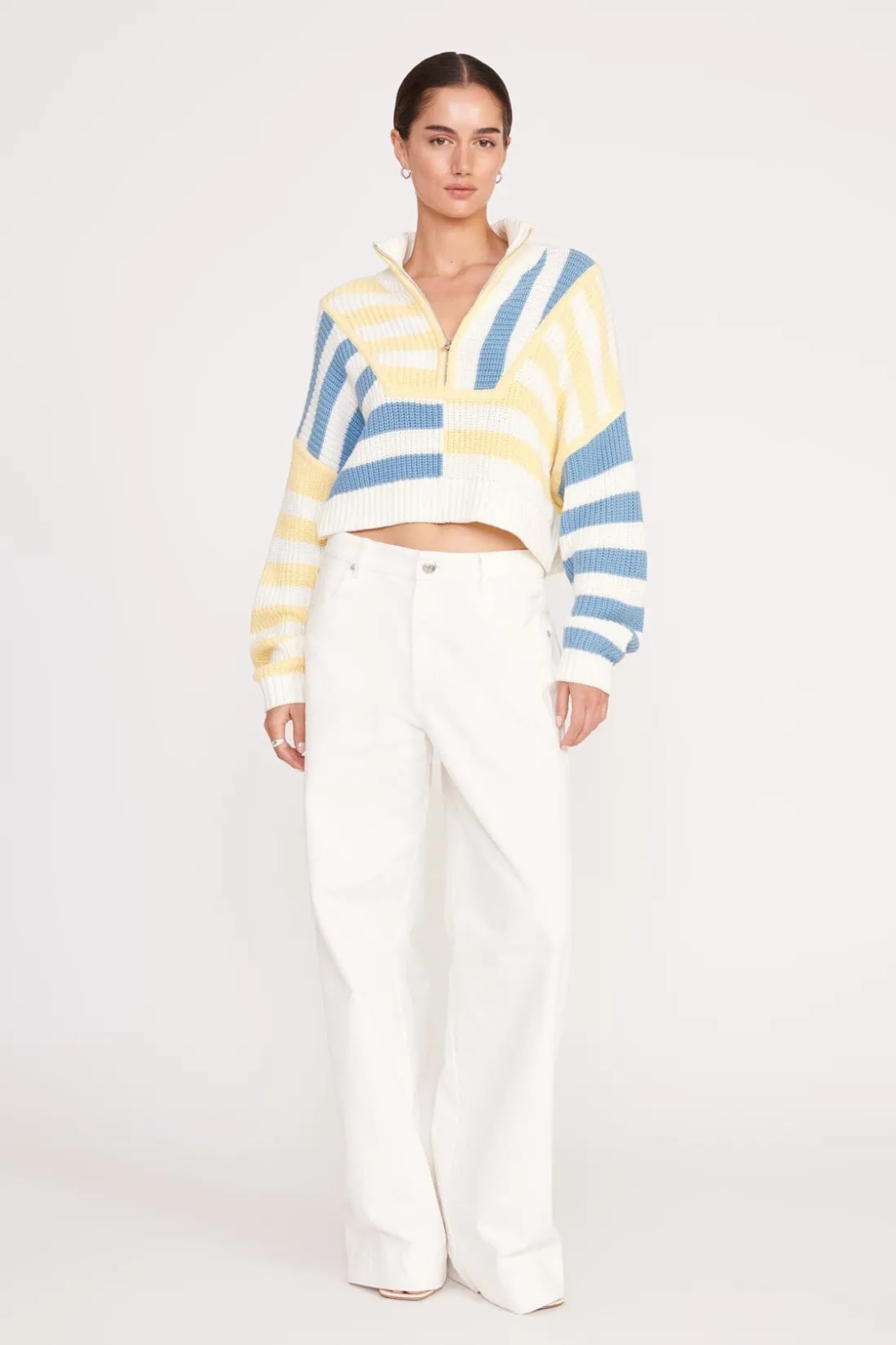 STAUD CROPPED HAMPTON SWEATER BUTTERCUP SEASHORE STRIPE BUTTERCUPSEASHORESTRIPE Sale