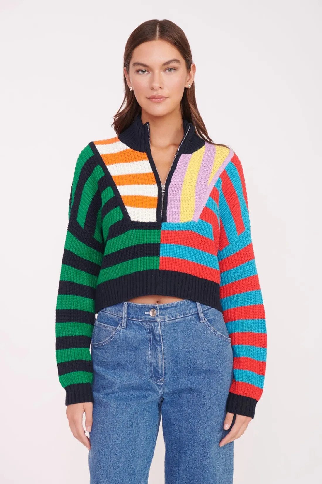 STAUD CROPPED HAMPTON SWEATER CABANA STRIPE MULTI CABANASTRIPEMULTI Hot