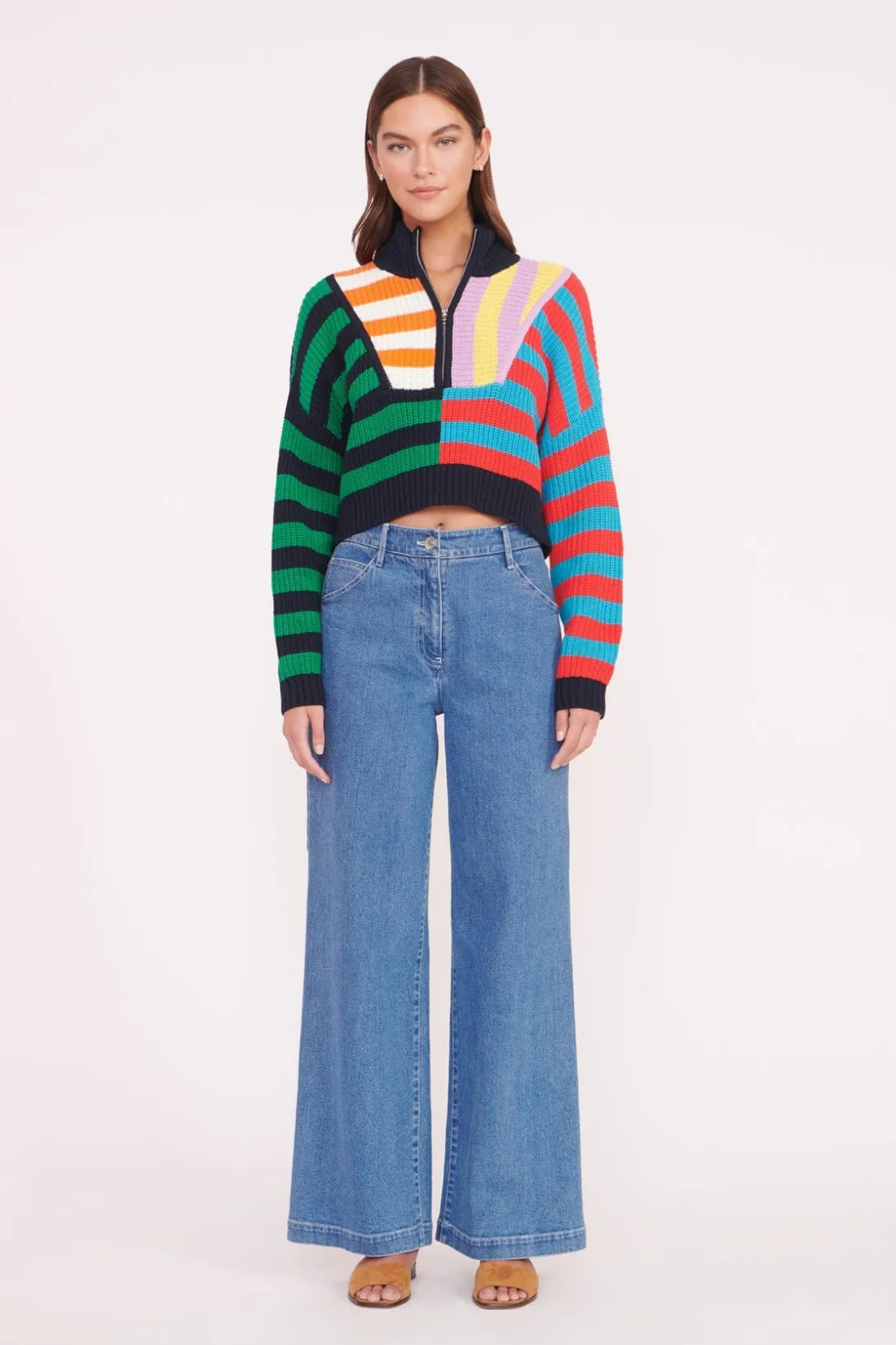STAUD CROPPED HAMPTON SWEATER CABANA STRIPE MULTI CABANASTRIPEMULTI Hot