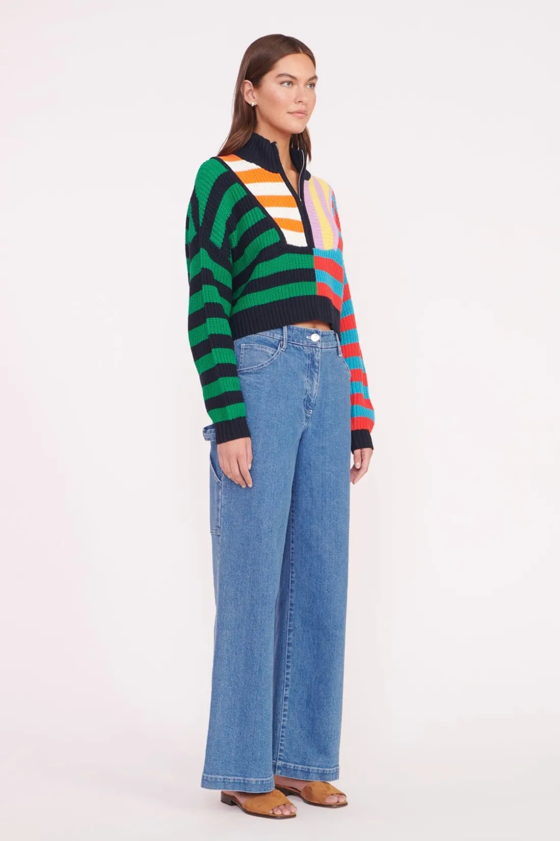 STAUD CROPPED HAMPTON SWEATER CABANA STRIPE MULTI CABANASTRIPEMULTI Hot