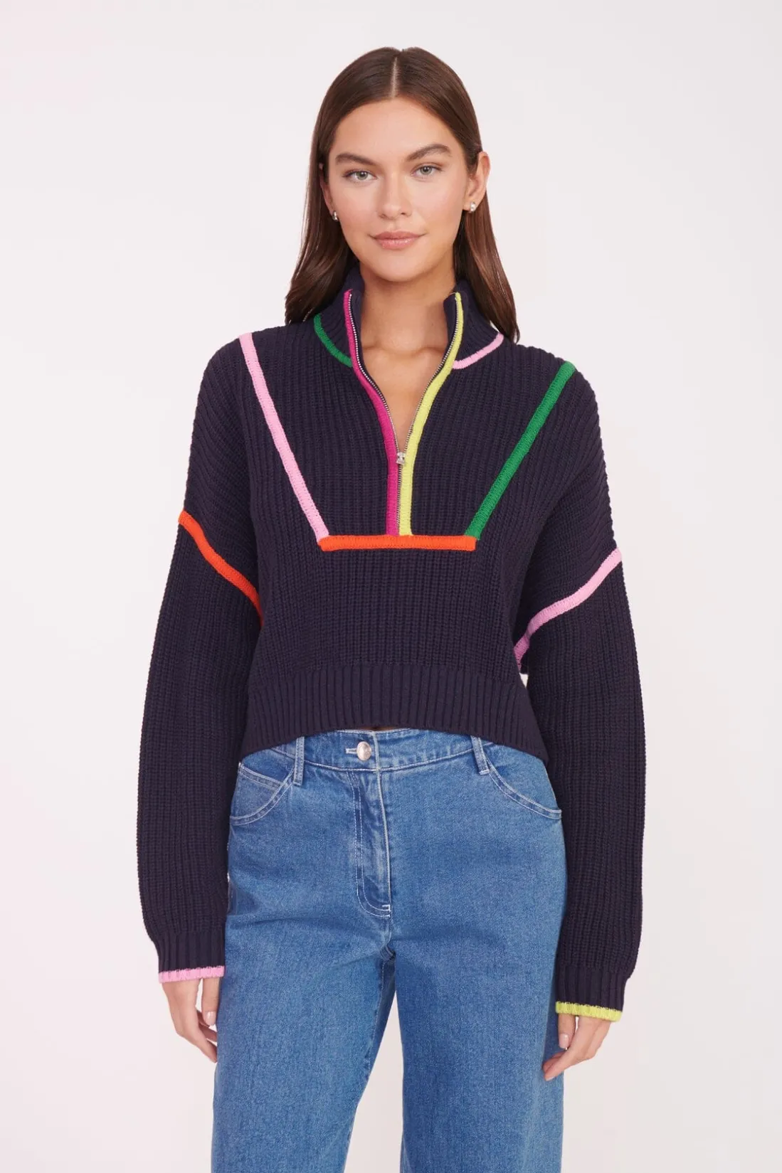STAUD CROPPED HAMPTON SWEATER NAVY MULTI NAVYMULTI Hot