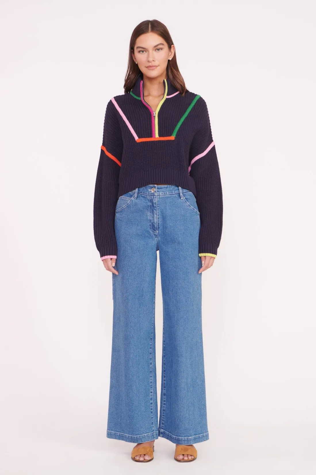 STAUD CROPPED HAMPTON SWEATER NAVY MULTI NAVYMULTI Hot