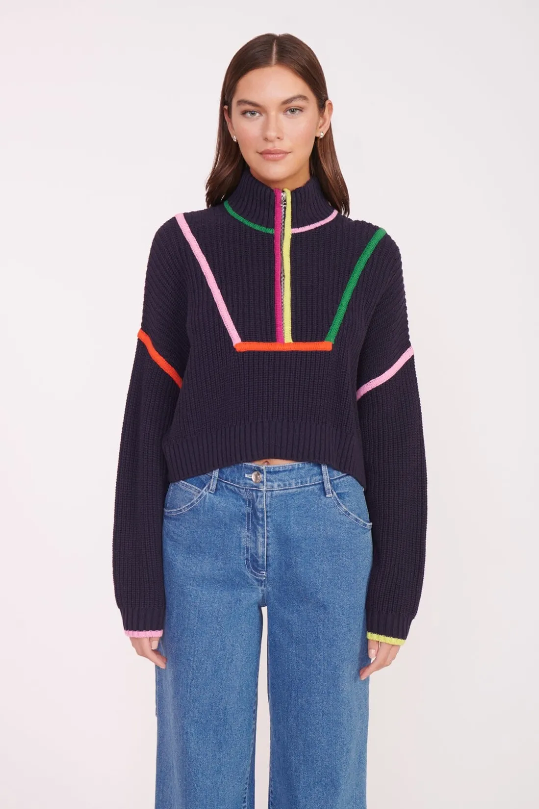 STAUD CROPPED HAMPTON SWEATER NAVY MULTI NAVYMULTI Hot