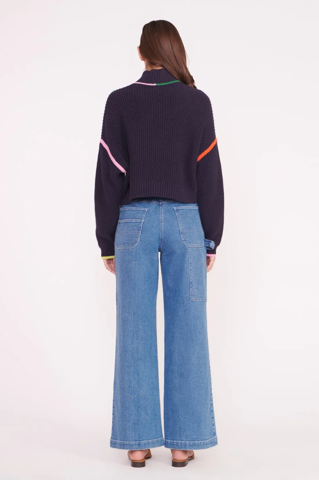 STAUD CROPPED HAMPTON SWEATER NAVY MULTI NAVYMULTI Hot