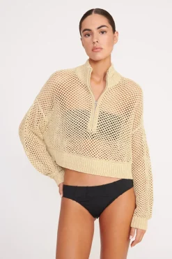 STAUD CROPPED HAMPTON SWEATER   NATURAL New