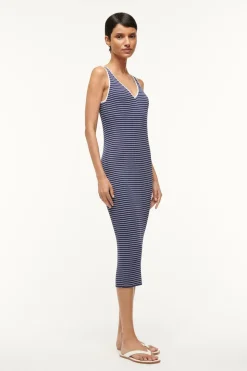 STAUD DANA DRESS  NAVY MICRO STRIPE NAVYMICROSTRIPE Clearance