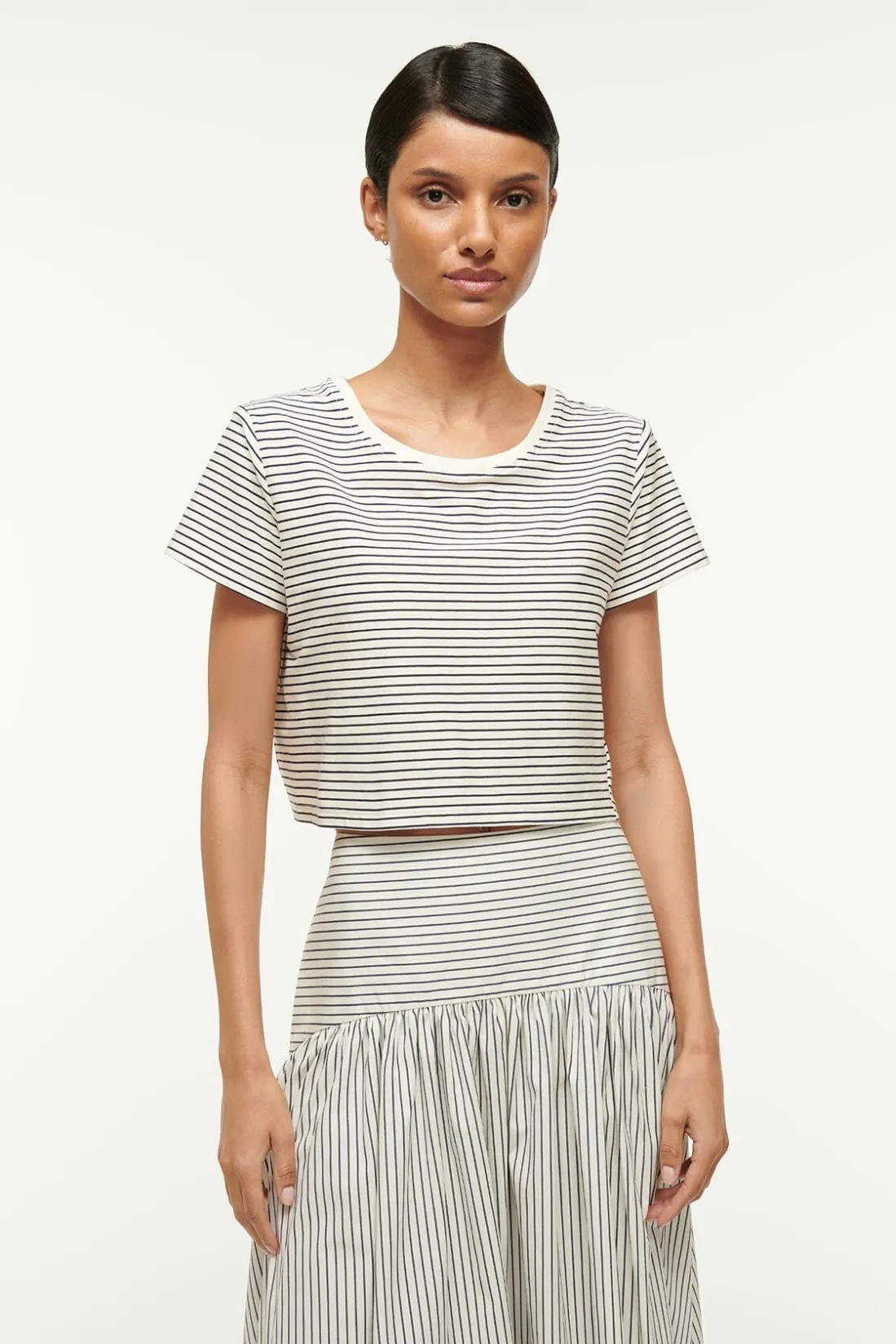 STAUD DEAN T-SHIRT IVORY MICRO STRIPE IVORYMICROSTRIPE Discount
