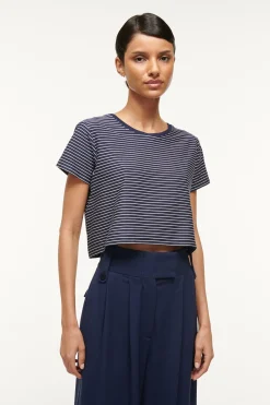 STAUD DEAN T-SHIRT  NAVY MICRO STRIPE NAVYMICROSTRIPE