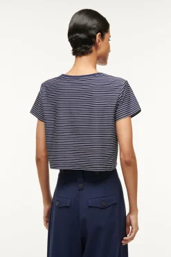 STAUD DEAN T-SHIRT  NAVY MICRO STRIPE NAVYMICROSTRIPE