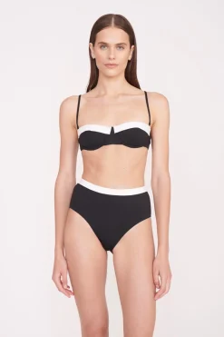 STAUD DEVON HIGH RISE BIKINI BOTTOM BLACK WHITE BLACKWHITE New
