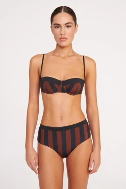 STAUD JO BALCONETTE BIKINI TOP BLACK TAN SEASHORE STRIPE BLACKTANSEASHORESTRIPE
