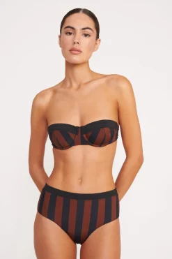 STAUD JO BALCONETTE BIKINI TOP  BLACK TAN SEASHORE STRIPE BLACKTANSEASHORESTRIPE