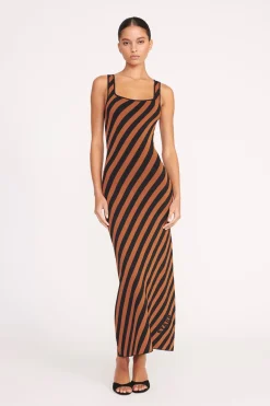 STAUD KATIE DRESS  BLACK TAN SEASHORE STRIPE BLACKTANSEASHORESTRIPE New