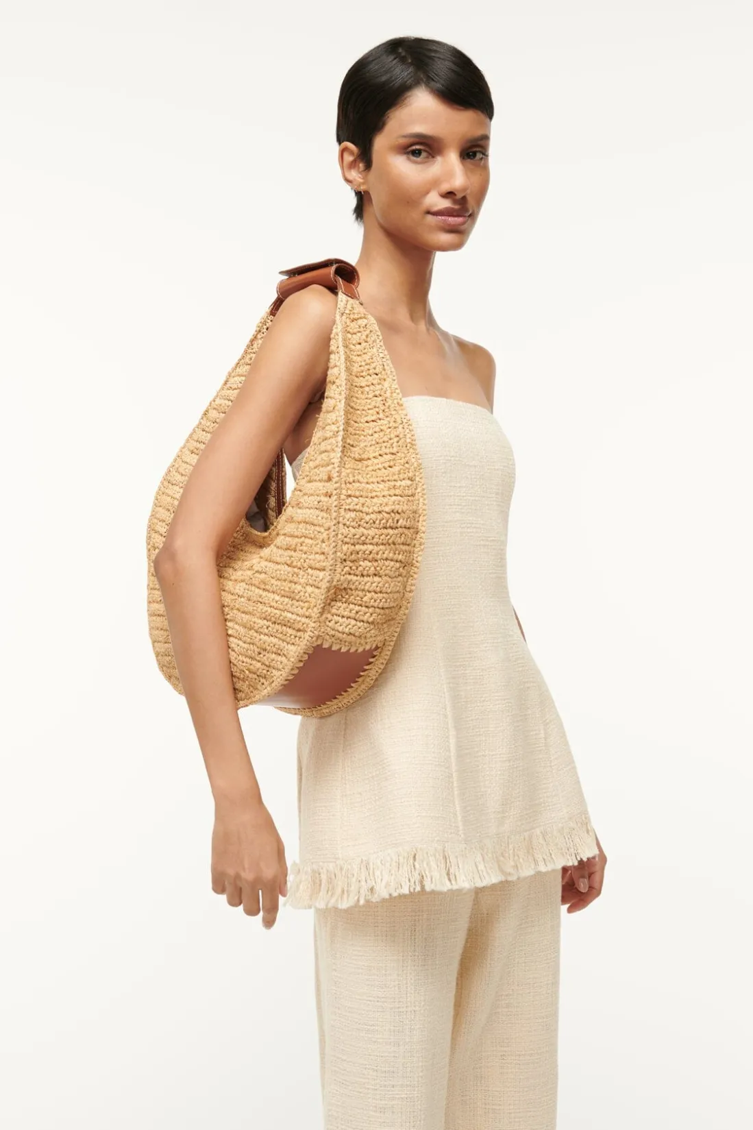 STAUD LARGE RAFFIA MOON BAG NATURAL RAFFIA NATURALTAN Hot