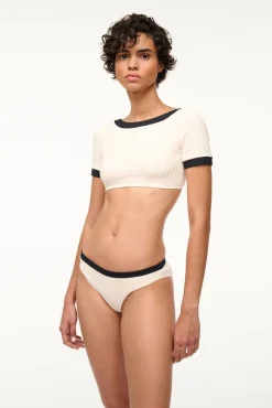 STAUD LILY SHORT SLEEVE BIKINI TOP  IVORY BLACK IVORYBLACK Outlet
