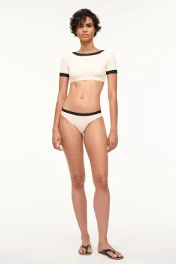 STAUD LILY SHORT SLEEVE BIKINI TOP  IVORY BLACK IVORYBLACK Outlet