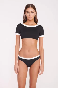 STAUD LILY SHORT SLEEVE BIKINI TOP BLACK WHITE BLACKWHITE Discount
