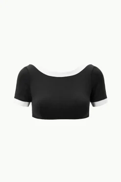 STAUD LILY SHORT SLEEVE BIKINI TOP  BLACK WHITE BLACKWHITE Discount