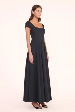 STAUD MAXI SHORT SLEEVE WELLS DRESS   BLACK Outlet