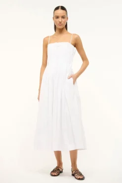 STAUD MIDI BELLA DRESS   WHITE Clearance