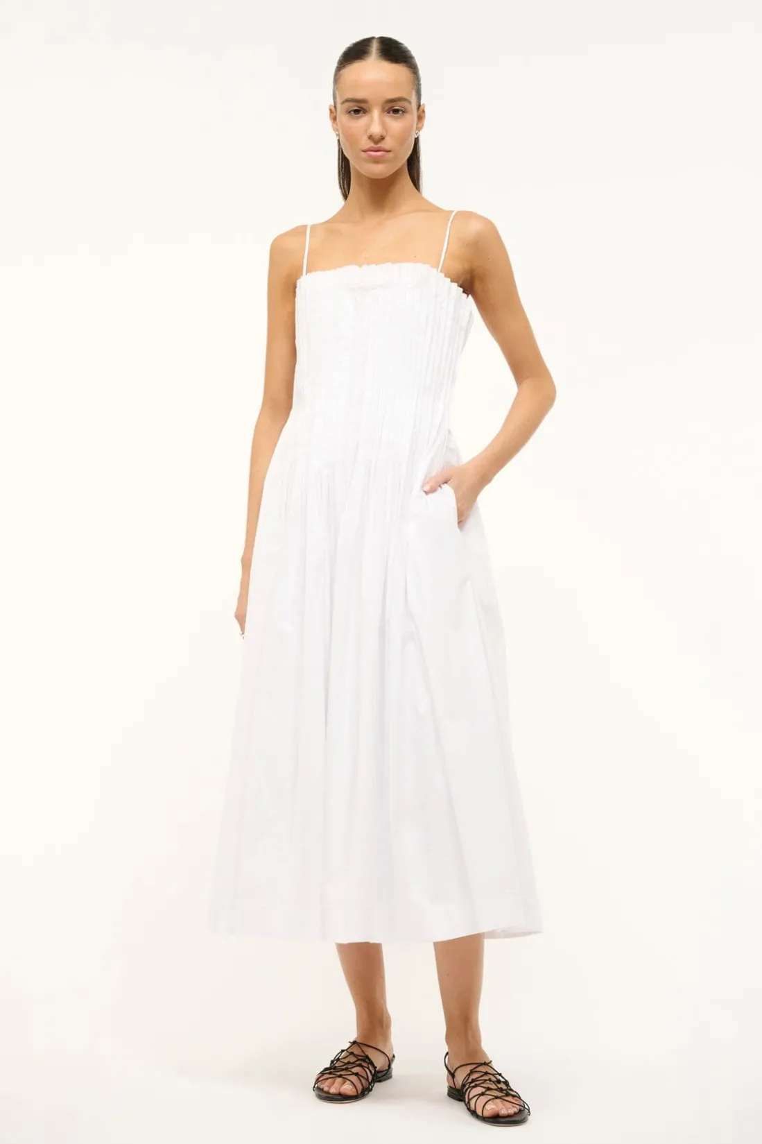 STAUD MIDI BELLA DRESS WHITE Clearance