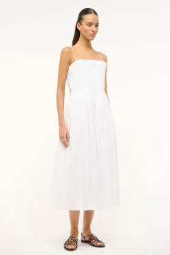 STAUD MIDI BELLA DRESS   WHITE Clearance