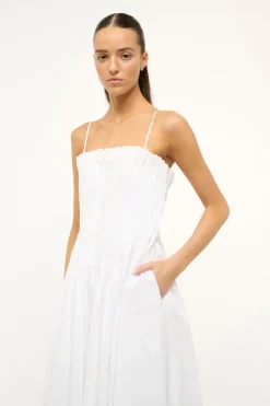 STAUD MIDI BELLA DRESS WHITE Clearance