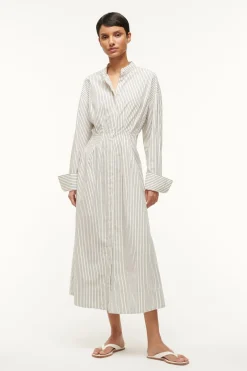 STAUD MIDI LORENZA DRESS  IVORY MICRO STRIPE IVORYMICROSTRIPE Sale