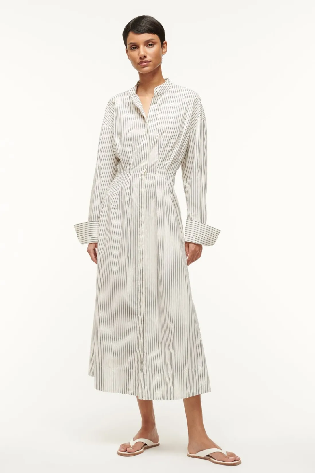 STAUD MIDI LORENZA DRESS IVORY MICRO STRIPE IVORYMICROSTRIPE Sale