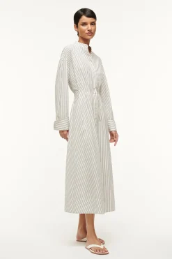 STAUD MIDI LORENZA DRESS IVORY MICRO STRIPE IVORYMICROSTRIPE Sale