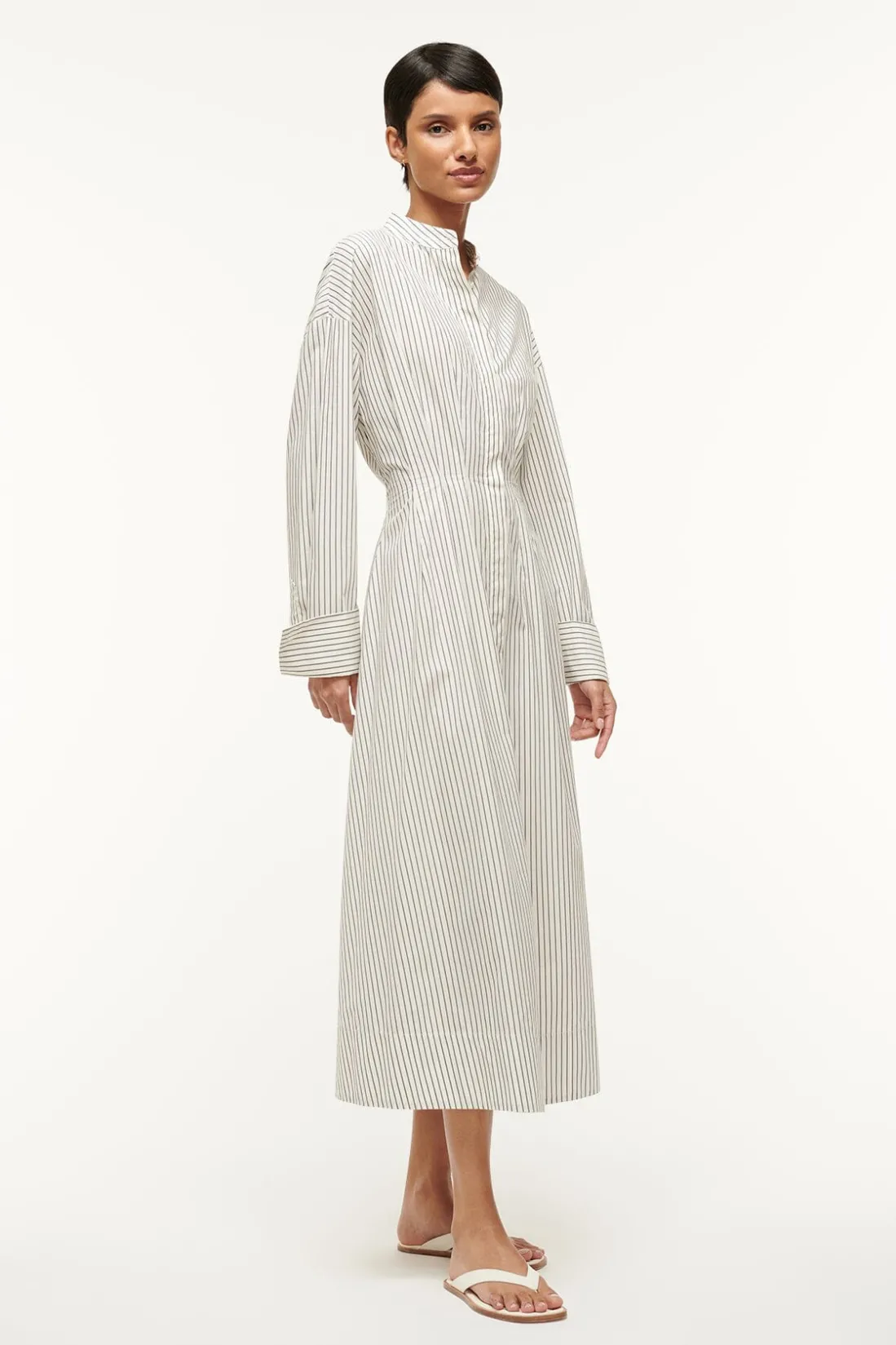 STAUD MIDI LORENZA DRESS IVORY MICRO STRIPE IVORYMICROSTRIPE Sale