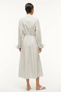 STAUD MIDI LORENZA DRESS IVORY MICRO STRIPE IVORYMICROSTRIPE Sale