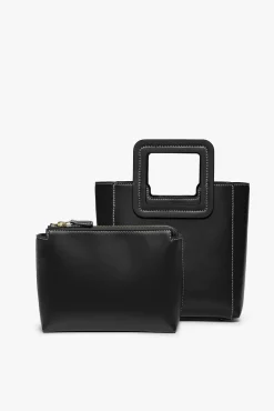 STAUD MINI SHIRLEY LEATHER BAG   BLACK