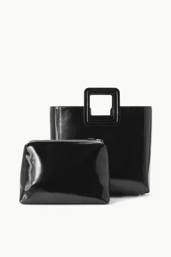 STAUD SHIRLEY LEATHER BAG   POLISHED BLACK