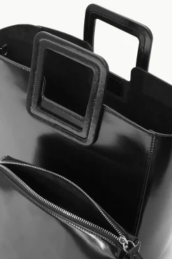 STAUD SHIRLEY LEATHER BAG   POLISHED BLACK