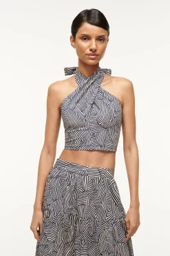 STAUD SMOCKED KAI TOP NAVY MOSAIC NAVYMOSAIC