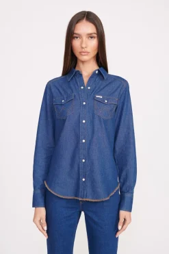 STAUD + WRANGLER THE WESTERN SHIRT  DARK RINSE DARKRINSE Outlet