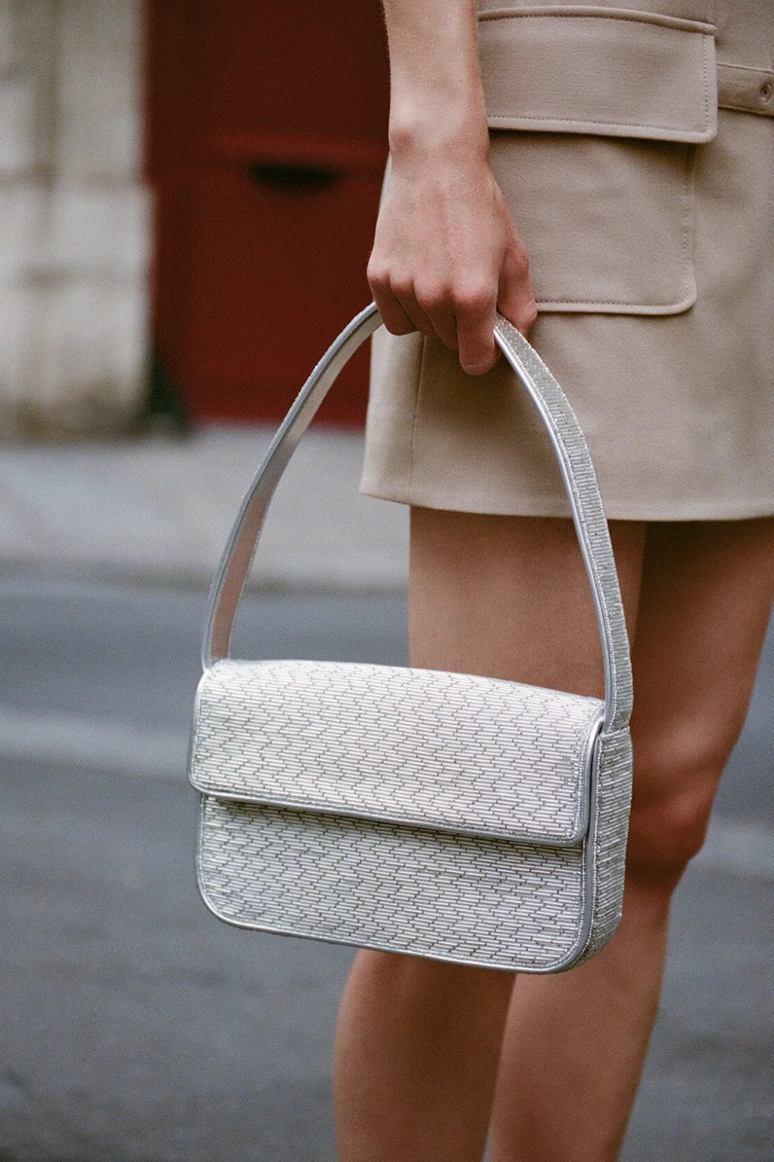 STAUD TOMMY BEADED BAG SILVER Discount