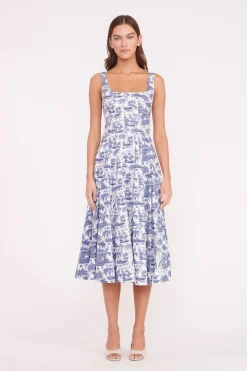 STAUD WELLS DRESS  BLUE TOILE CHINABLUETOILE Best