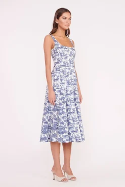 STAUD WELLS DRESS  BLUE TOILE CHINABLUETOILE Best