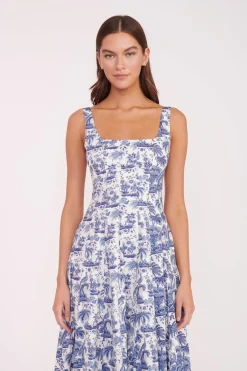 STAUD WELLS DRESS  BLUE TOILE CHINABLUETOILE Best